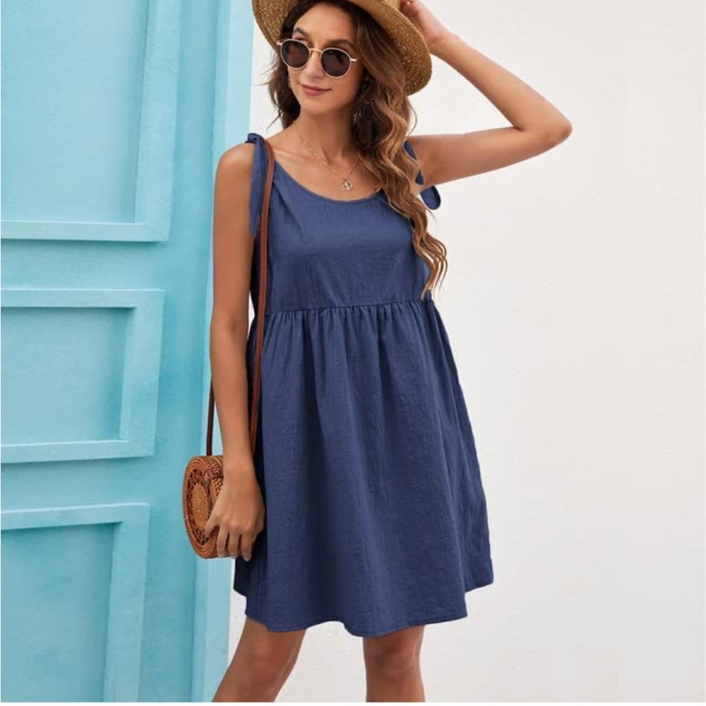 Blue - babydoll, flowy dress - bump friendly (sm/md)